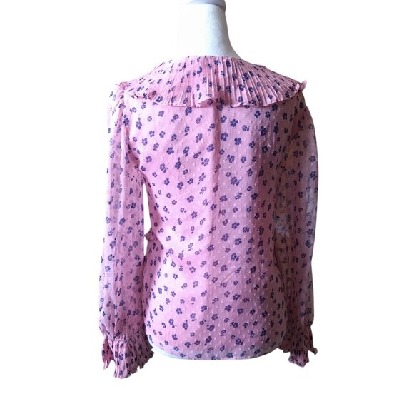 Paris Atelier & Other Stories Women's Size 4 Pink Ruffle Swiss Dot Floral Blouse - Picture 6 of 8